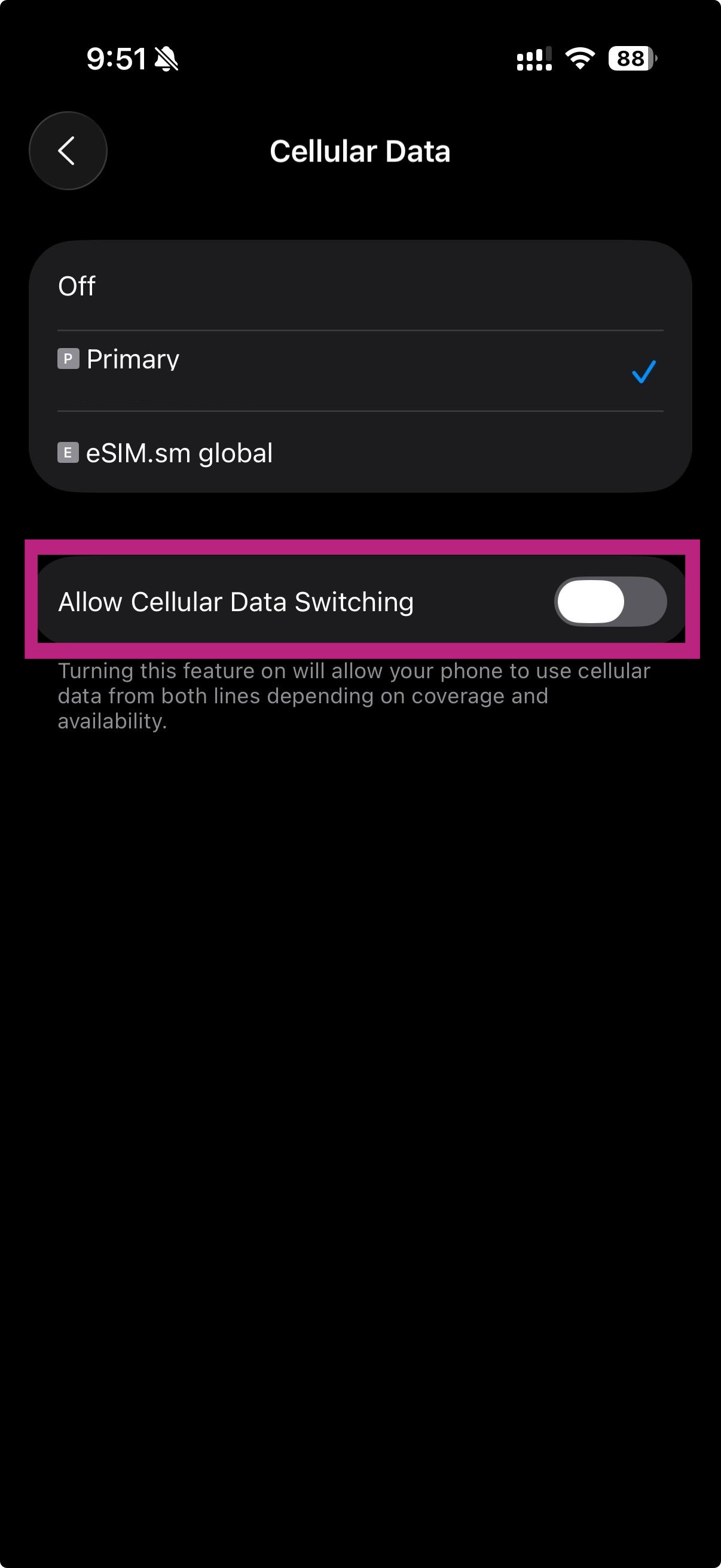 Disable Cellular Data Switching