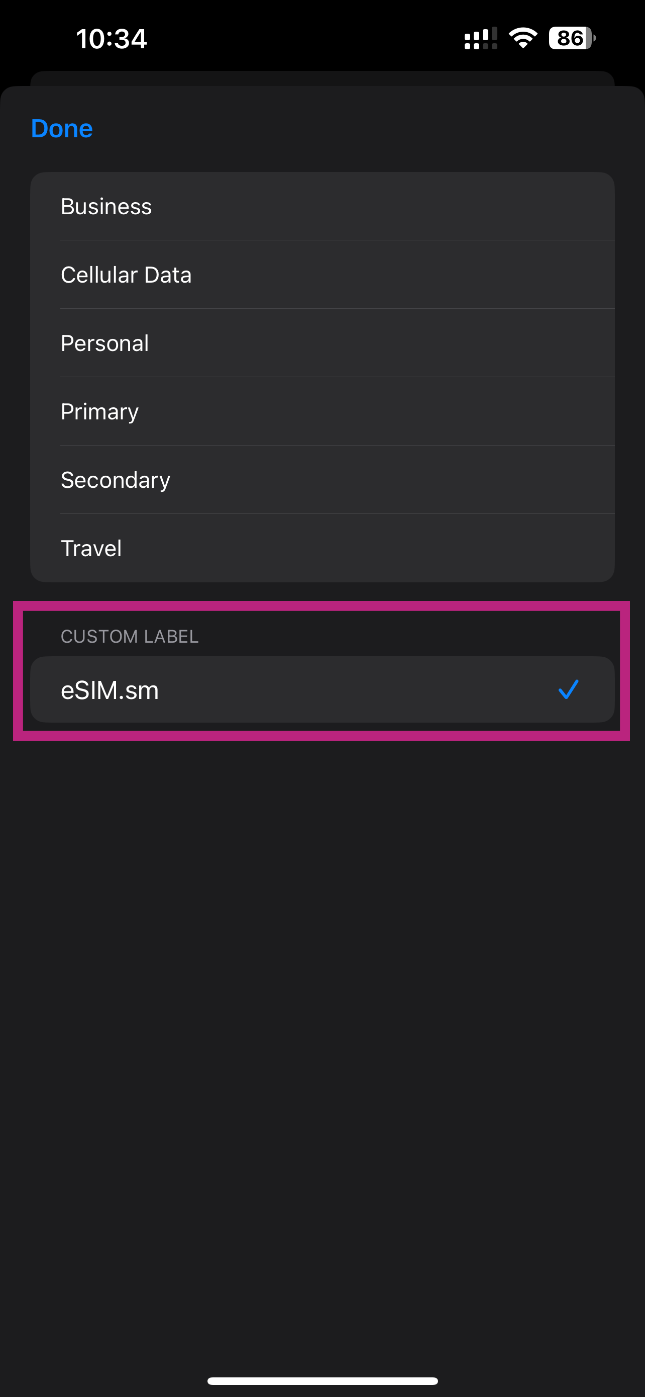 Customize the label of the eSIM