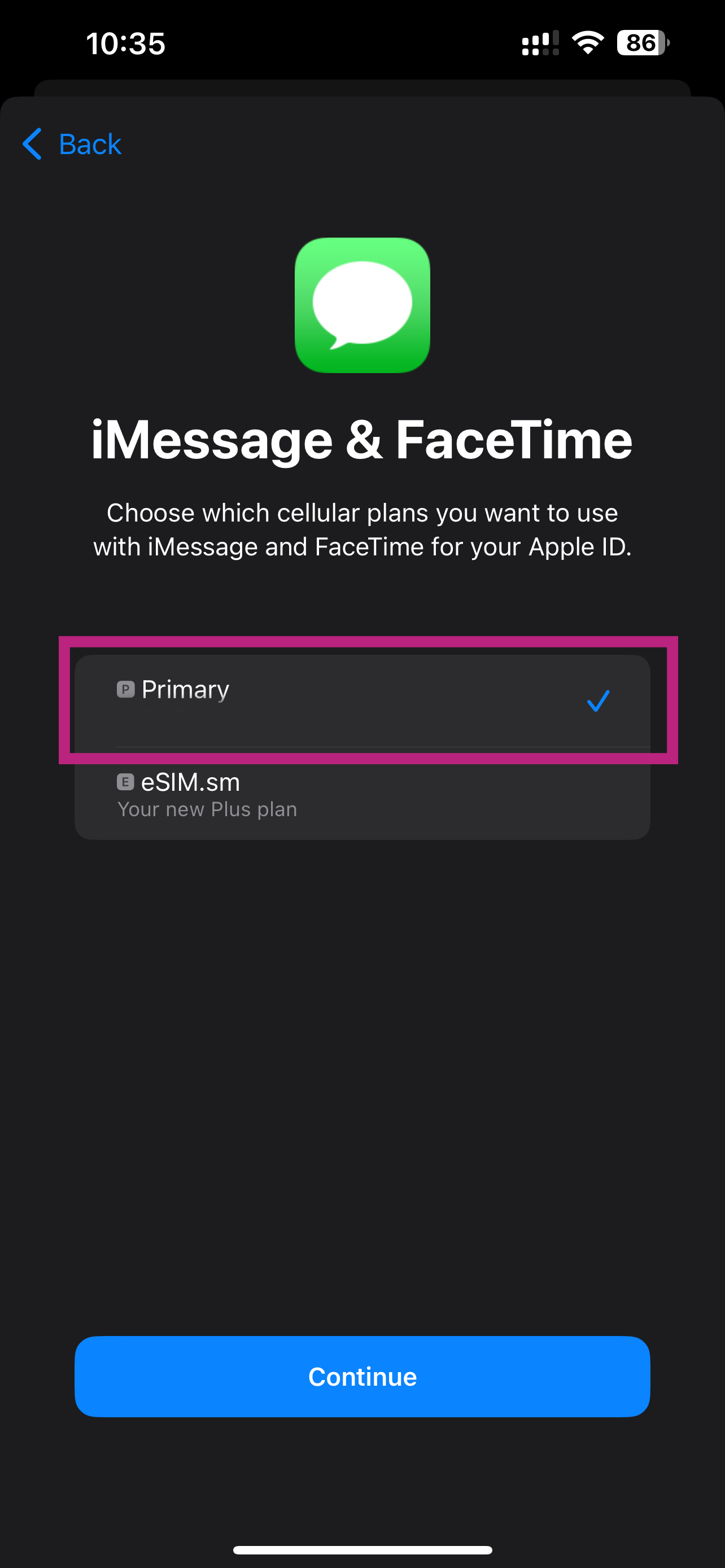 Set default line for iMessage and Facetime